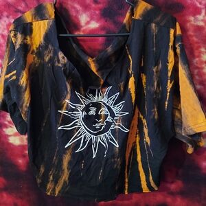 SHEIN Black & Orange Tie-Dye Sun Graphic Cropped Tee